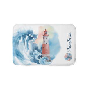 Wasserfarbe Leuchtturm Wave Badematte