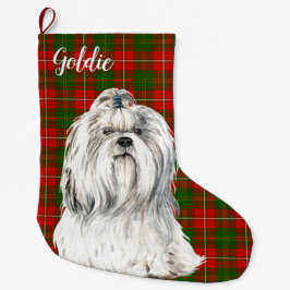 Wasserfarbe Lhasa Apso Dog Personalisiert Großer Weihnachtsstrumpf