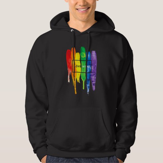 Wasserfarbe Liebe gewinnt Regenbogenfarbe Typograf Hoodie (Vorderseite)