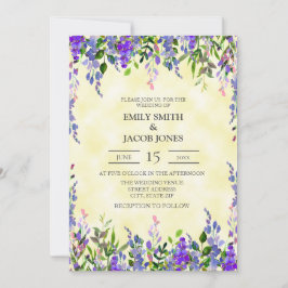 Wasserfarbe Lila auf Gelbe Hochzeit Einladung