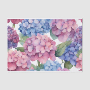 Wasserfarbe Lila, blau, rosa Hydrangea-Blume Seidenpapier
