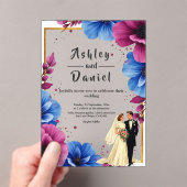 Wasserfarbe Lila Blaue Blumen Elegante Hochzeit Acryleinladungen (Insitu (Handheld))