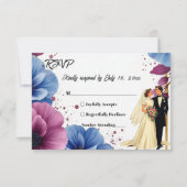 Wasserfarbe Lila Blaue Blumen Elegante Hochzeit RSVP Karte (Vorderseite)