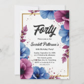 Wasserfarbe Lila Blaue Blumen Elegante zum Geburts Einladung (Vorderseite)