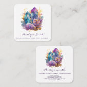 Wasserfarbe Lila Blaue Kristalle und Blume Quadratische Visitenkarte (Vorne/Hinten)
