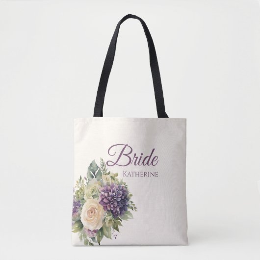 Wasserfarbe Lila Blume Bouquet-Bride- Tasche (Vorderseite)