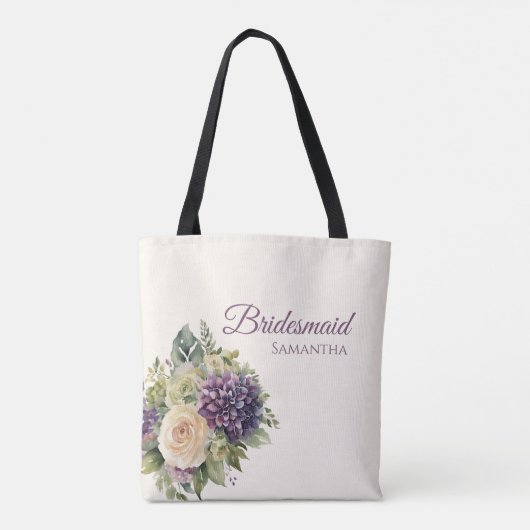 Wasserfarbe Lila Blume Bouquet-Bridesmaid Geschenk Tasche (Rückseite)