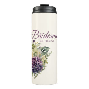 Wasserfarbe Lila Blume Bouquet-Bridesmaid- Thermosbecher