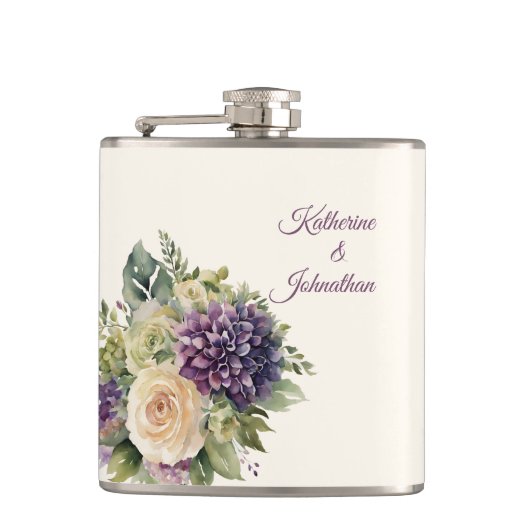 Wasserfarbe Lila Blume Bouquet-Wedding- Flachmann (Vorderseite)
