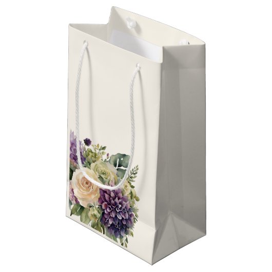 Wasserfarbe Lila Blume Bouquet-Wedding- Kleine Geschenktüte (Vorderseite Schrägansicht)