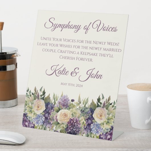 Wasserfarbe Lila Blume Bouquet-Wedding- Sockelschild (In Situ)