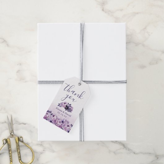 Wasserfarbe Lila Blumen Elegante Hochzeit Gefallen Geschenkanhänger (Mit Garn)