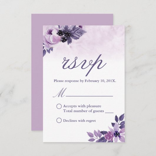 Wasserfarbe Lila Blumen Elegante Hochzeit UAWG RSVP Karte (Vorne/Hinten)