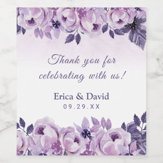 Wasserfarbe Lila Blumen Elegante Hochzeit Weinetikett (Einzelnes Label)