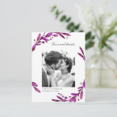 Wasserfarbe lila Blumenhochzeit Foto Vielen Dank Postkarte (Stehend Vorderseite)
