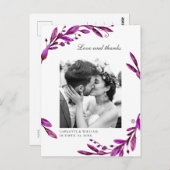Wasserfarbe lila Blumenhochzeit Foto Vielen Dank Postkarte (Vorne/Hinten)