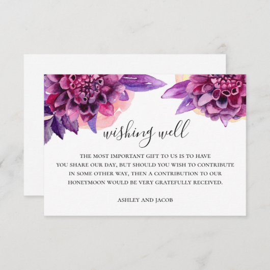 Wasserfarbe lila Blumenhochzeit wünschenswert Begleitkarte (Vorne/Hinten)