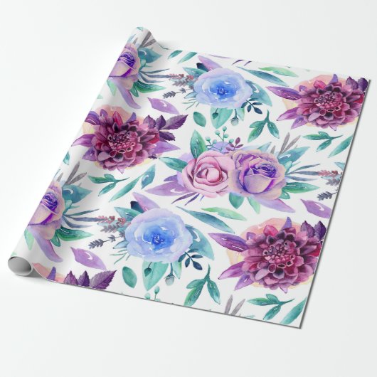 Wasserfarbe lila Blüte. Boho-Blume Geschenkpapier (Ungerollt)