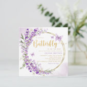 Wasserfarbe Lila Butterfly Baby Girl Babydusche Einladung (Stehend Vorderseite)