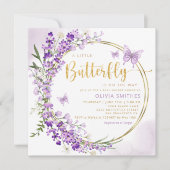 Wasserfarbe Lila Butterfly Baby Girl Babydusche Einladung (Vorderseite)