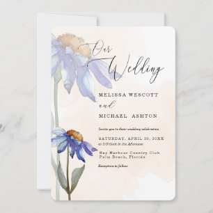 Wasserfarbe Lila Daisy Peach Rustic Wedding Einladung