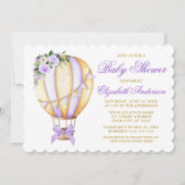 Wasserfarbe Lila Floral Balloon Babydusche Einladung (Vorderseite)
