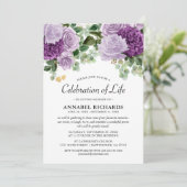 Wasserfarbe Lila Florals Feier des Lebens Einladung (Stehend Vorderseite)