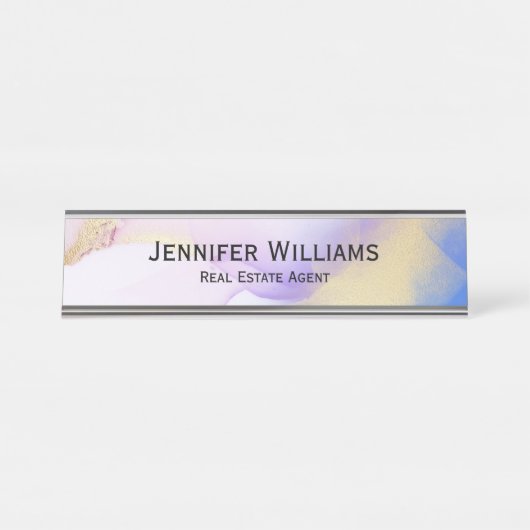 Wasserfarbe Lila Gold Gedeckte Karte Schreibtischnamensplakette (Vorderseite )