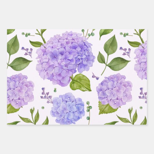 Wasserfarbe Lila Hydrangea-Blume Geschenkpapier Set (Vorderseite)