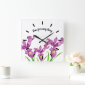 Wasserfarbe Lila Iris Botanische florale Kunst, Di Quadratische Wanduhr (Zuhause)