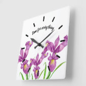 Wasserfarbe Lila Iris Botanische florale Kunst, Di Quadratische Wanduhr (Winkel)