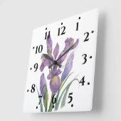 Wasserfarbe Lila Iris Botanische florale Kunst, Di Quadratische Wanduhr (Winkel)