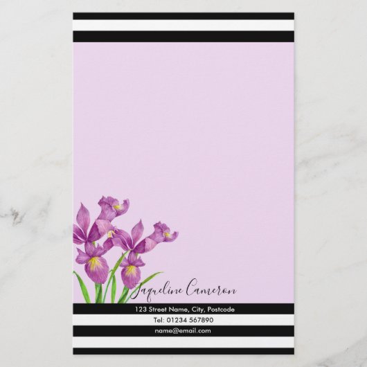 Wasserfarbe Lila Iris Botanische Illustration Briefpapier (Vorderseite)