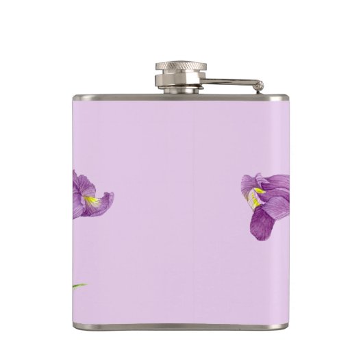 Wasserfarbe Lila Iris Botanische Illustration Flachmann (Rückseite)