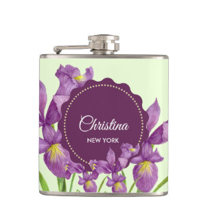 Wasserfarbe Lila Iris Botanische Illustration Flachmann