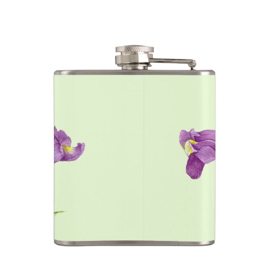 Wasserfarbe Lila Iris Botanische Illustration Flachmann (Rückseite)