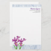 Wasserfarbe Lila Iris Botanische Organza Briefpapier (Vorne/Hinten)
