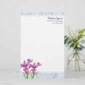 Wasserfarbe Lila Iris Botanische Organza Briefpapier (Stehend Vorderseite)