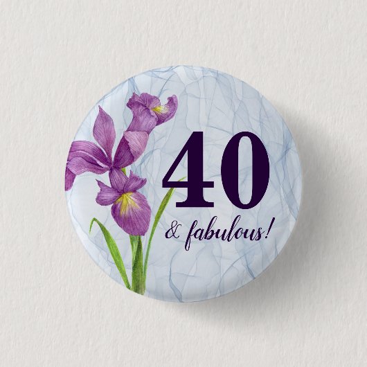 Wasserfarbe Lila Iris Botanische Organza Button (Vorderseite)