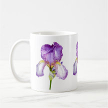 Wasserfarbe Lila Iris Botanische Tasse der Blumenp