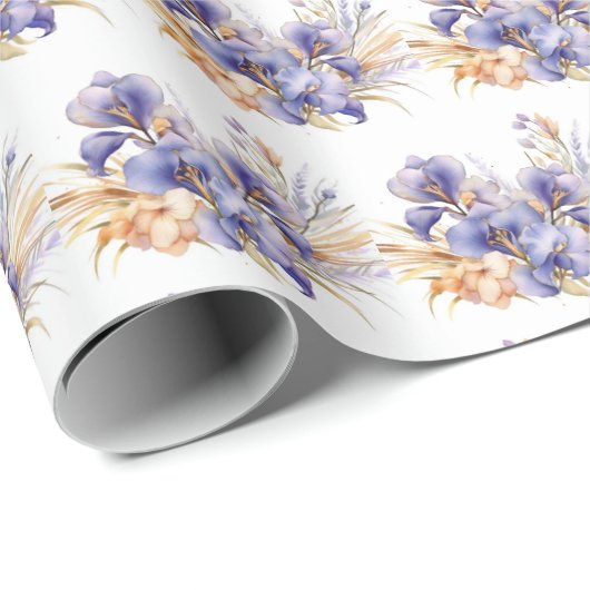 Wasserfarbe Lila Iris Bouquet Geschenkpapier (Rolleneckpunkt)