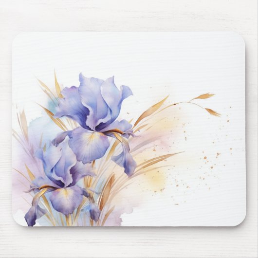 Wasserfarbe Lila Iris Bouquet Mousepad (Vorne)