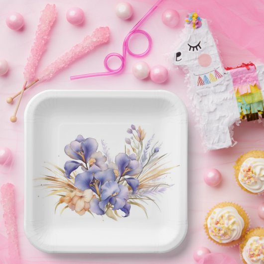 Wasserfarbe Lila Iris Bouquet Pappteller (Party)