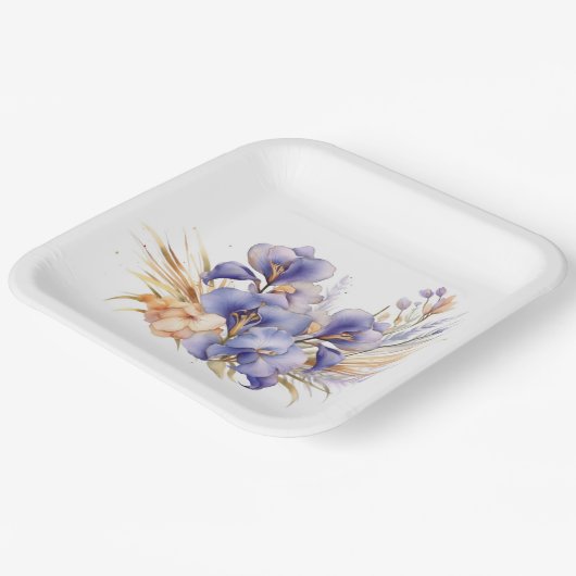Wasserfarbe Lila Iris Bouquet Pappteller (Gewinkelt)