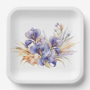 Wasserfarbe Lila Iris Bouquet Pappteller