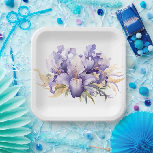Wasserfarbe Lila Iris Bouquet Pappteller (Party)