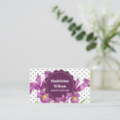 Wasserfarbe Lila Iris Schwarz-weiß Polka Dots Busi Visitenkarte (Stehend Vorderseite)