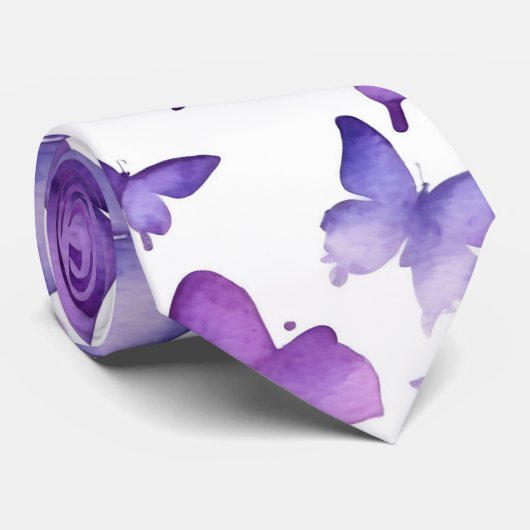Wasserfarbe Lila lebendige Schmetterlinge Krawatte (Gerollt)