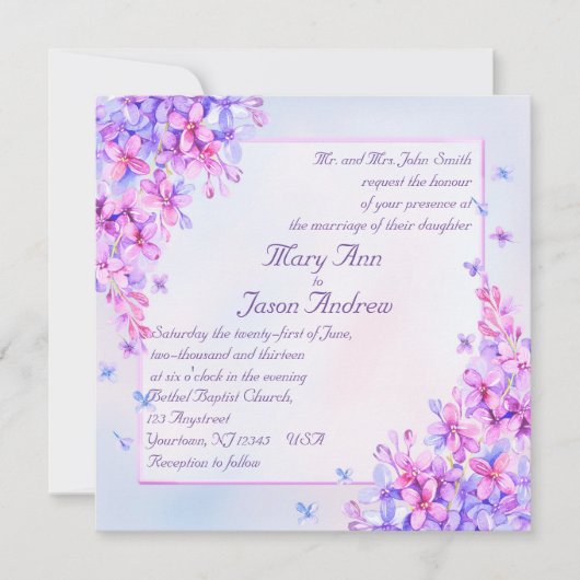 Wasserfarbe Lila Lilac Blume Einladungs-Karte Einladung (Vorderseite)