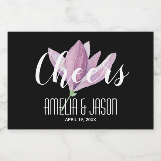 Wasserfarbe Lila Magnolias Wedding Mini Schaumweinetikett (Einzelnes Label)